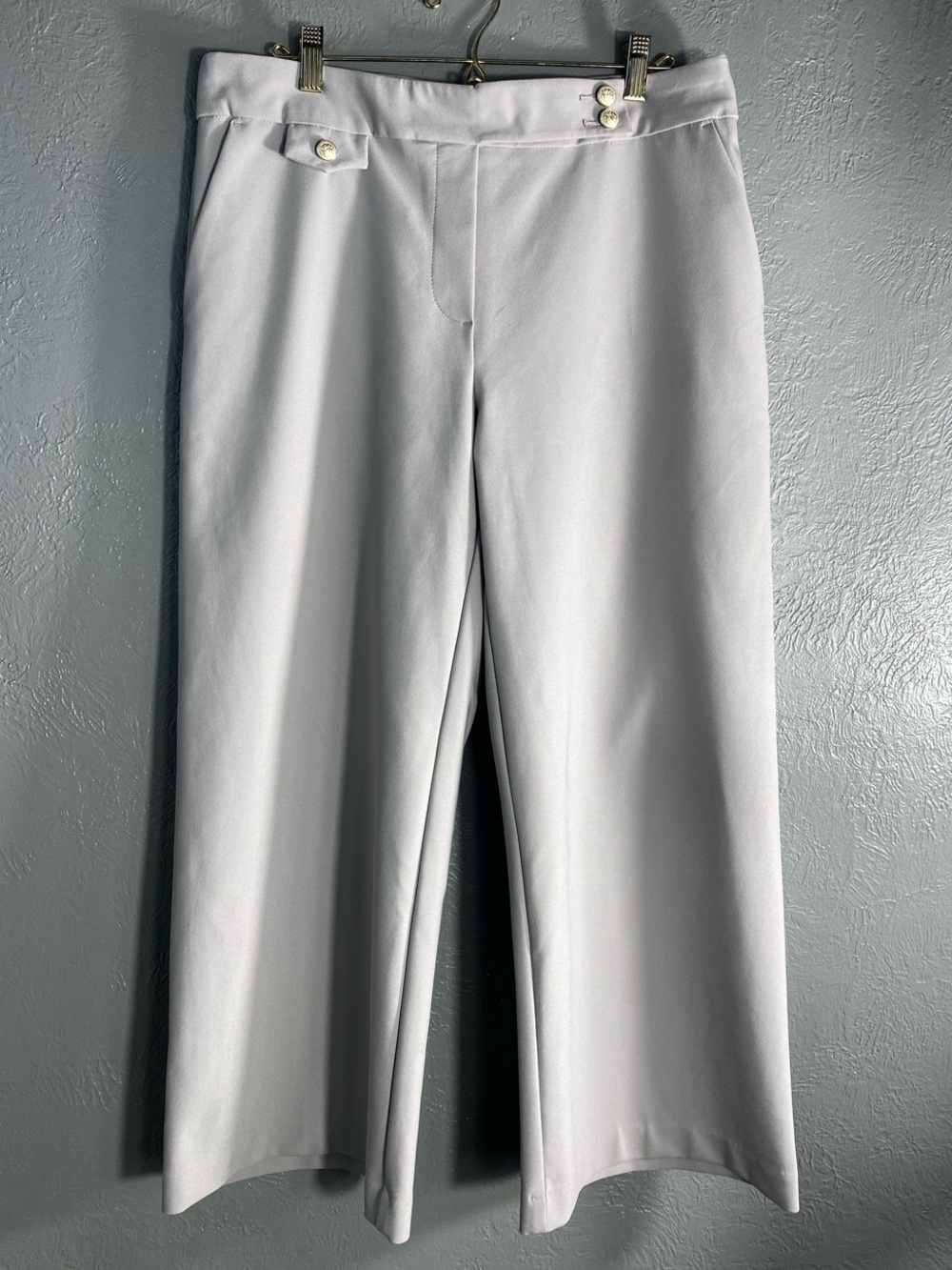 Haver & Blair London Pants Womens L Gray Wide Leg Gold Button Tailored Trousers